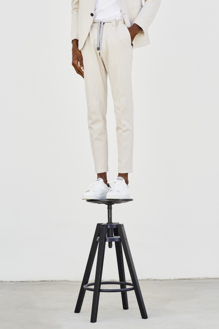 BEIGE JERSEY LACE-UP TROUSERS