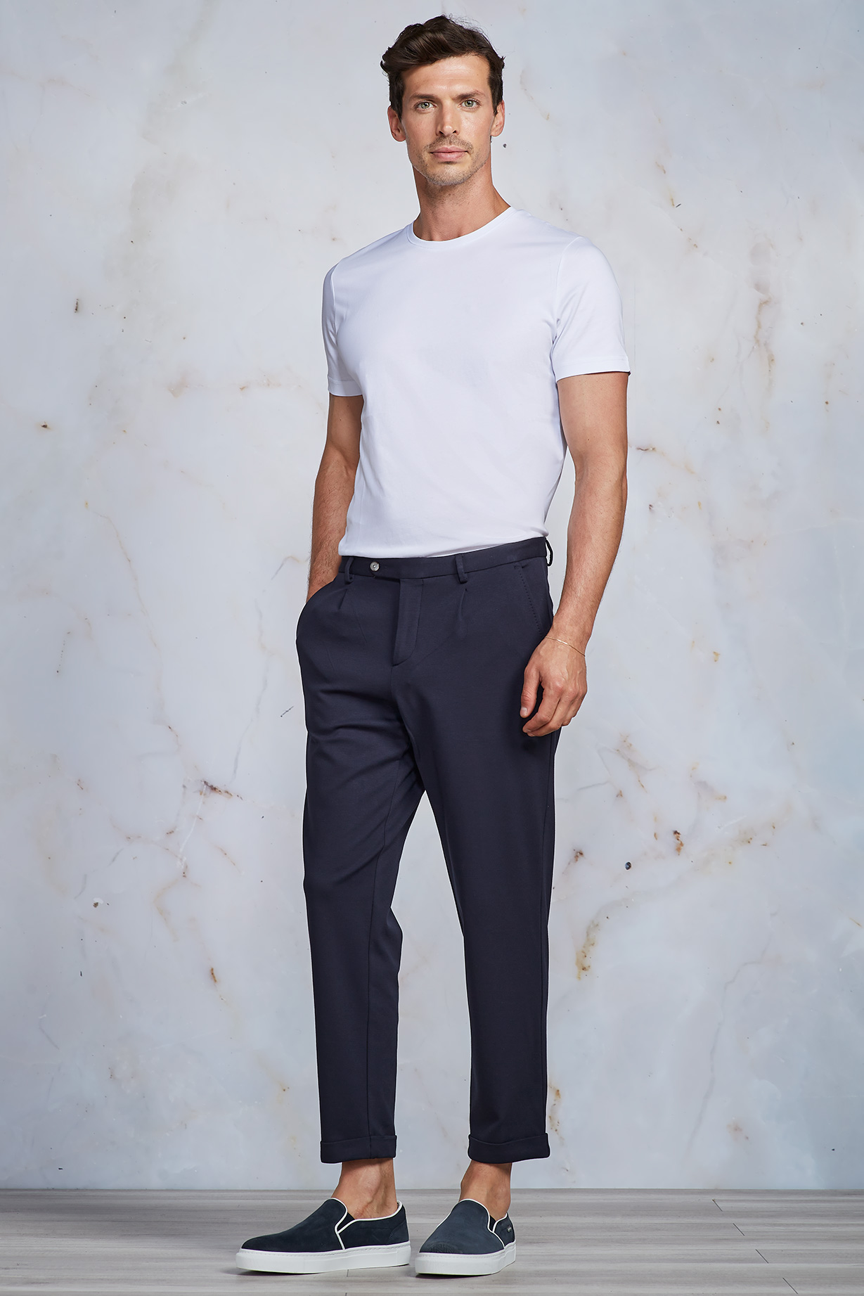 BLUE WIDE LACE-UP JERSEY TROUSERS