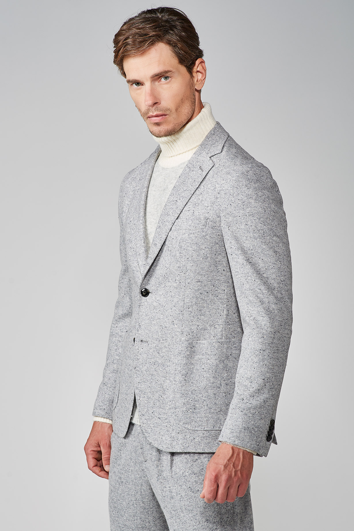 GREY BUTTONED KNITTED JERSEY JACKET
