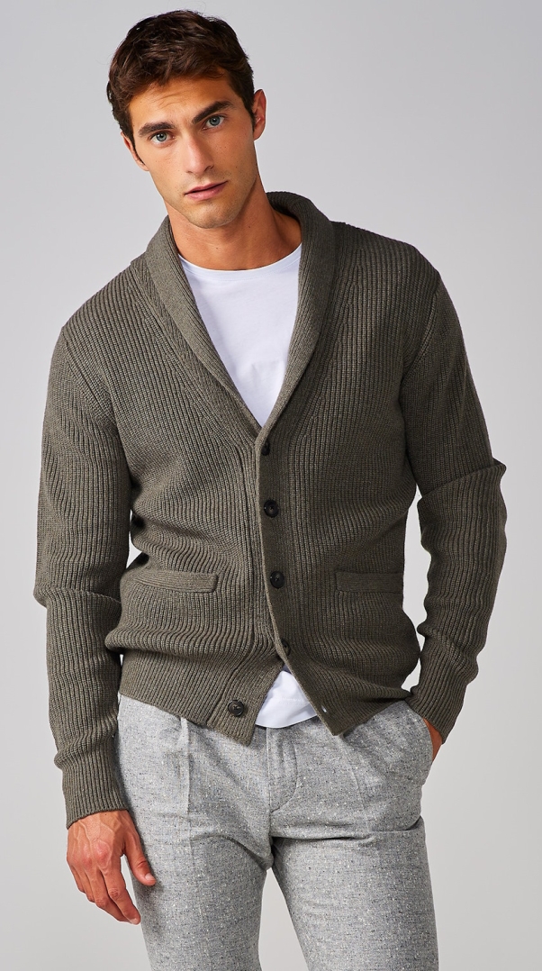 GREEN KNITTED MOULINE’ SHAWL CARDIGAN
