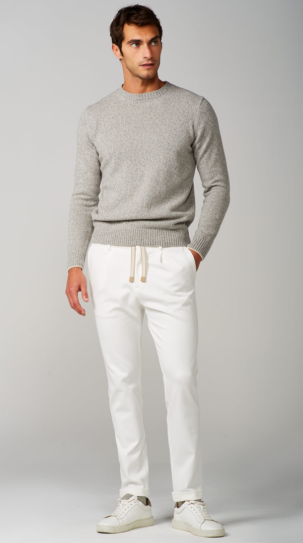 WHITE LACE-UP JERSEY CAVALRY TROUSERS