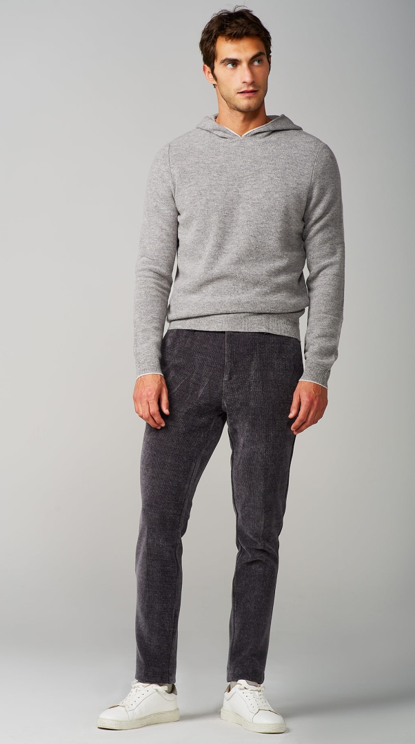 GREY CORDUROY JERSEY LACE UP TROUSER