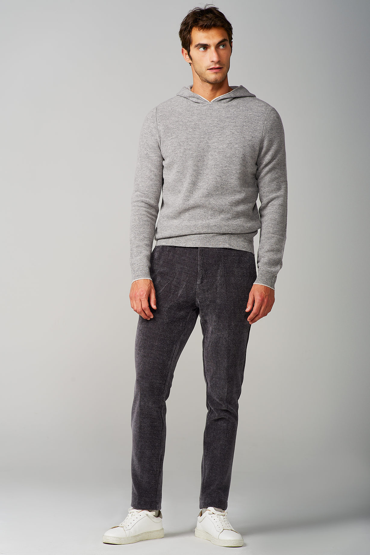 GREY CORDUROY JERSEY LACE UP TROUSER