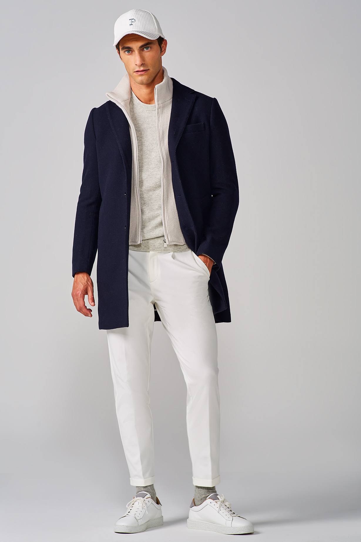 BLUE COAT WITH KNITTED DETACHABLE VEST