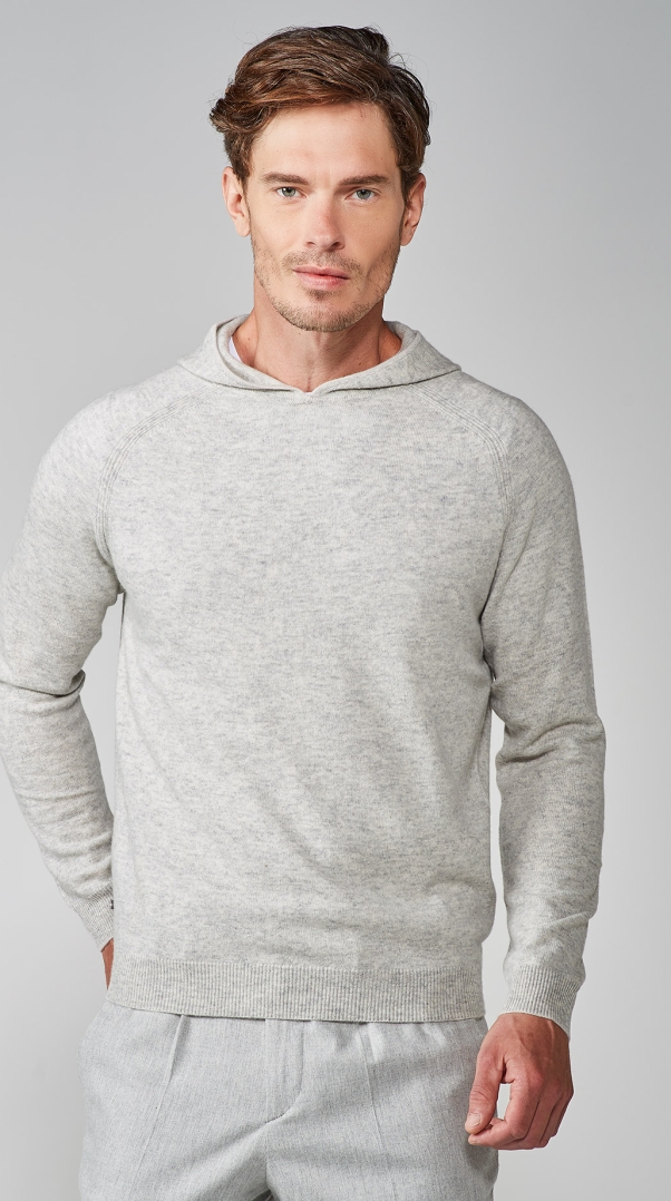LIGHT GREY CASHMERE BLEND HOODED SWEATER