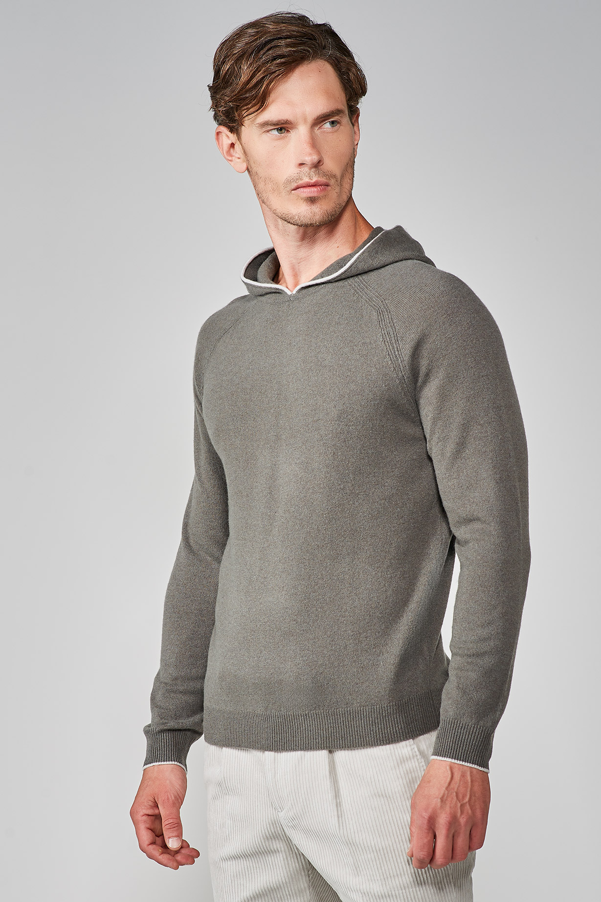 ROSEMARY GREEN CASHMERE BLEND HOODED SWEATER