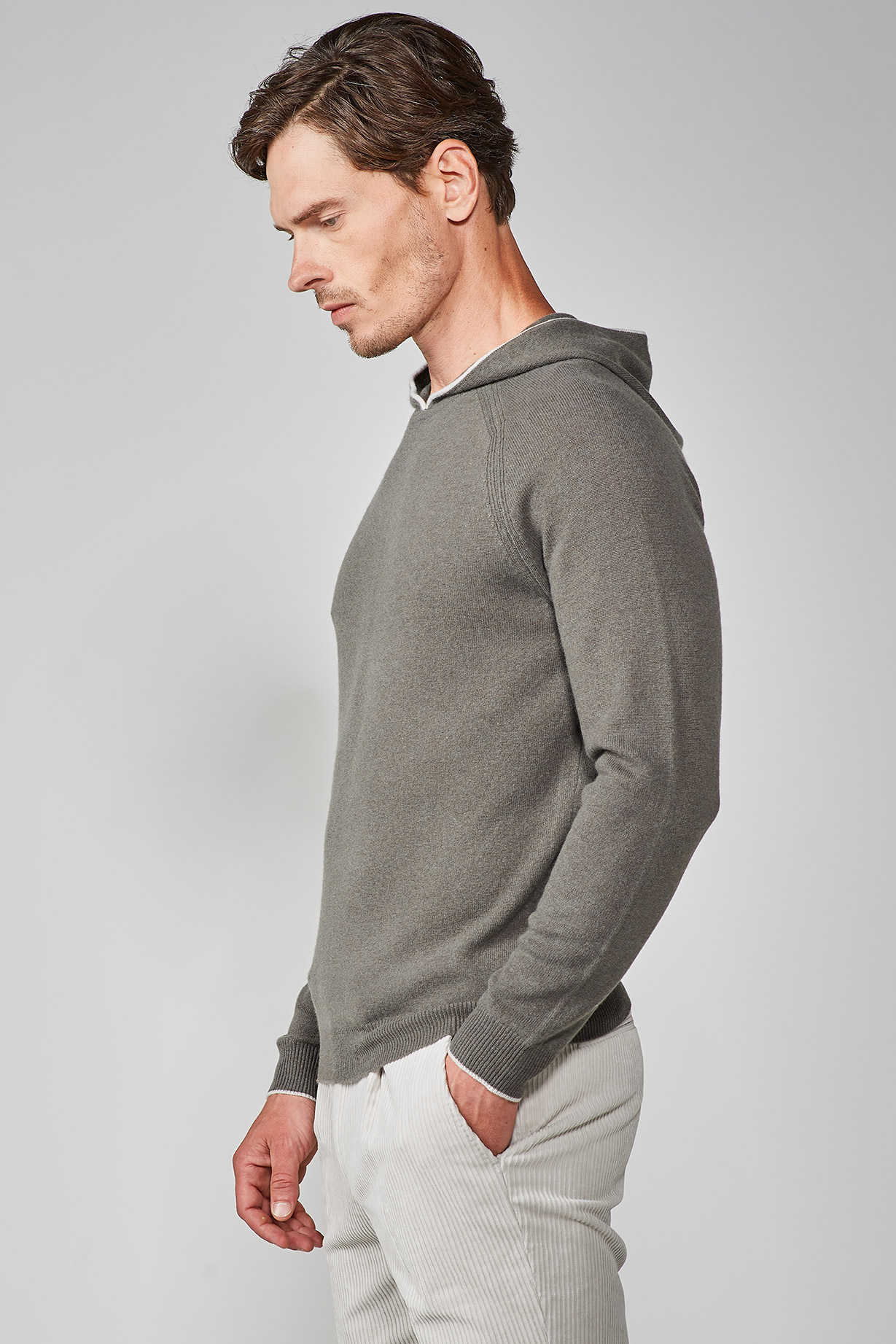 ROSEMARY GREEN CASHMERE BLEND HOODED SWEATER - Paul Taylor EN