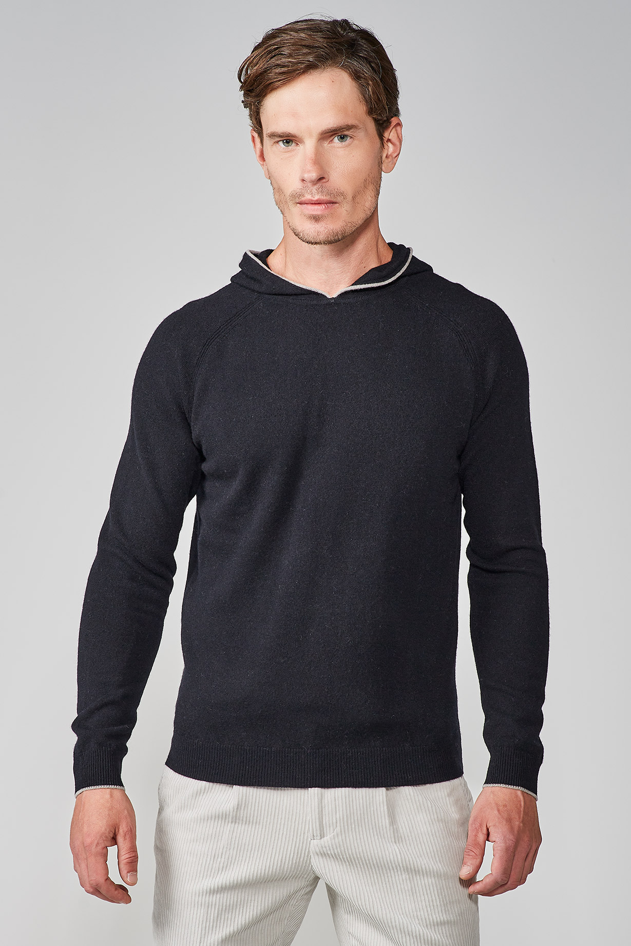 BLACK CASHMERE BLEND HOODED SWEATER