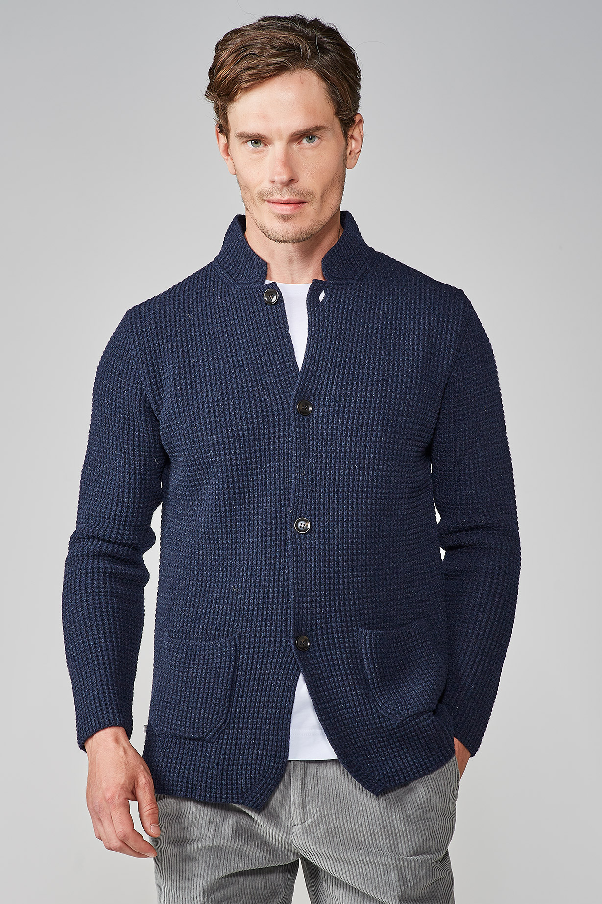 BLUE CHUNKY KNITTED JACKET