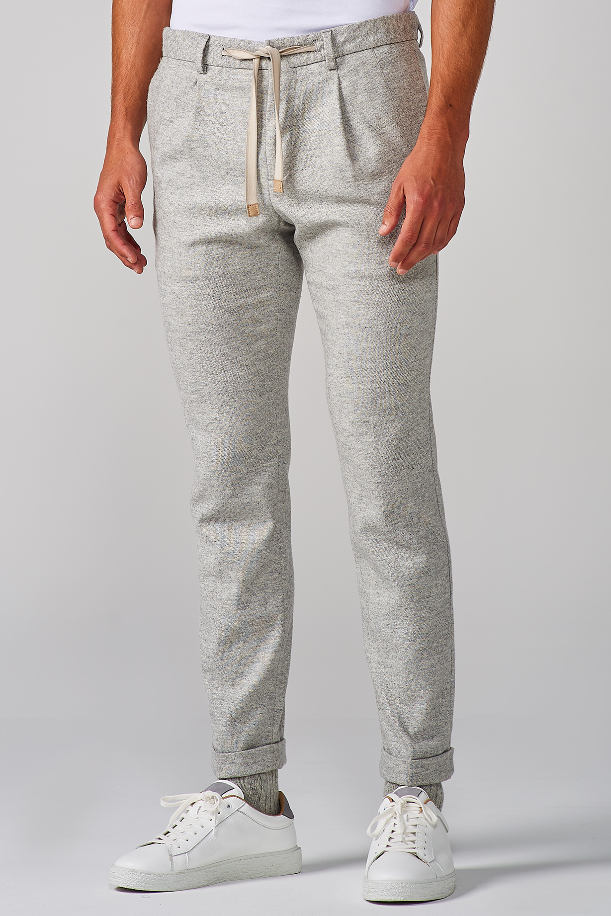GREY WOOL BLEND LACE-UP TROUSER