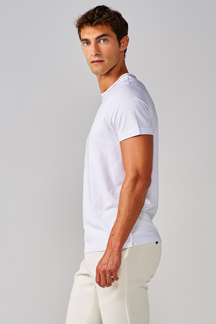 WHITE CREW NECK T-SHIRT WITH PIPING