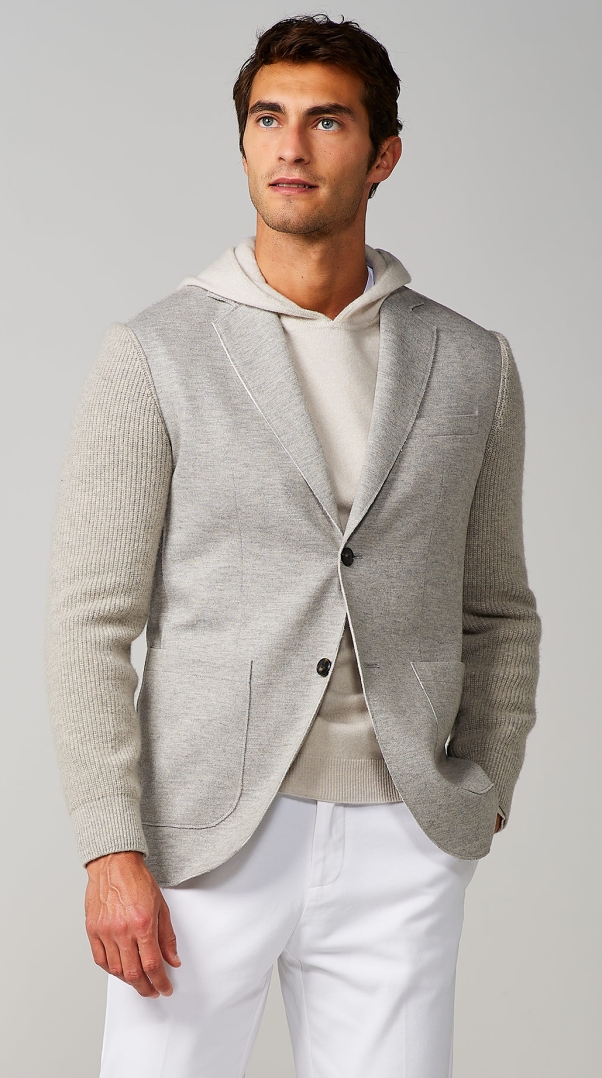 LIGHT GREY JACKET WITH KNITTED SLEEVES