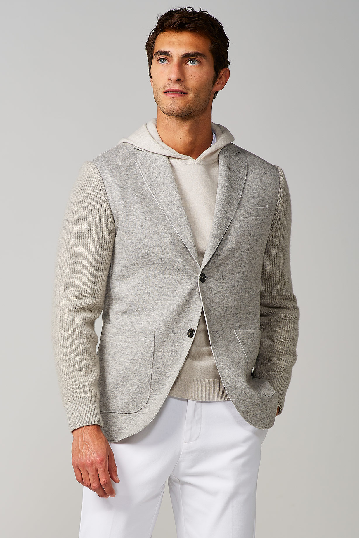 LIGHT GREY JACKET WITH KNITTED SLEEVES