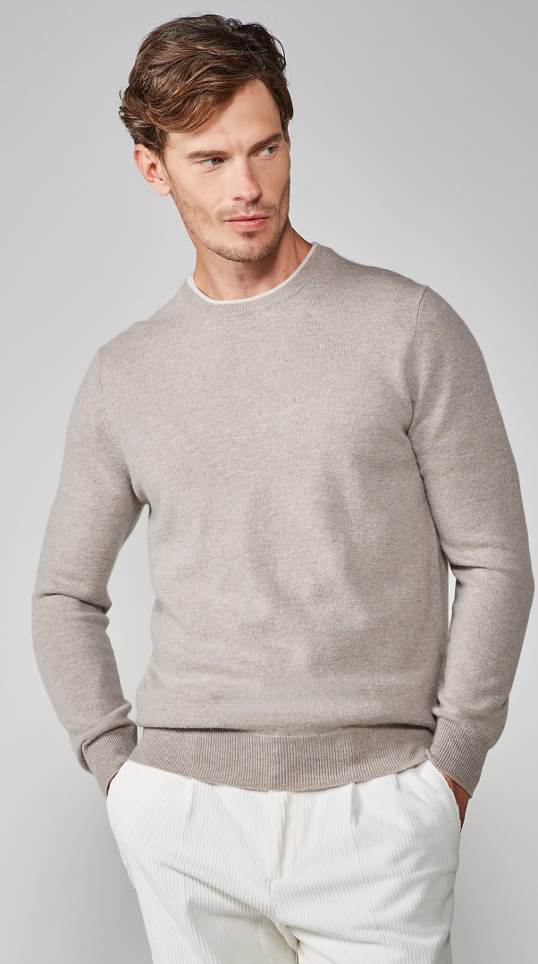 TAUPE CASHMERE BLEND ROUND NECK