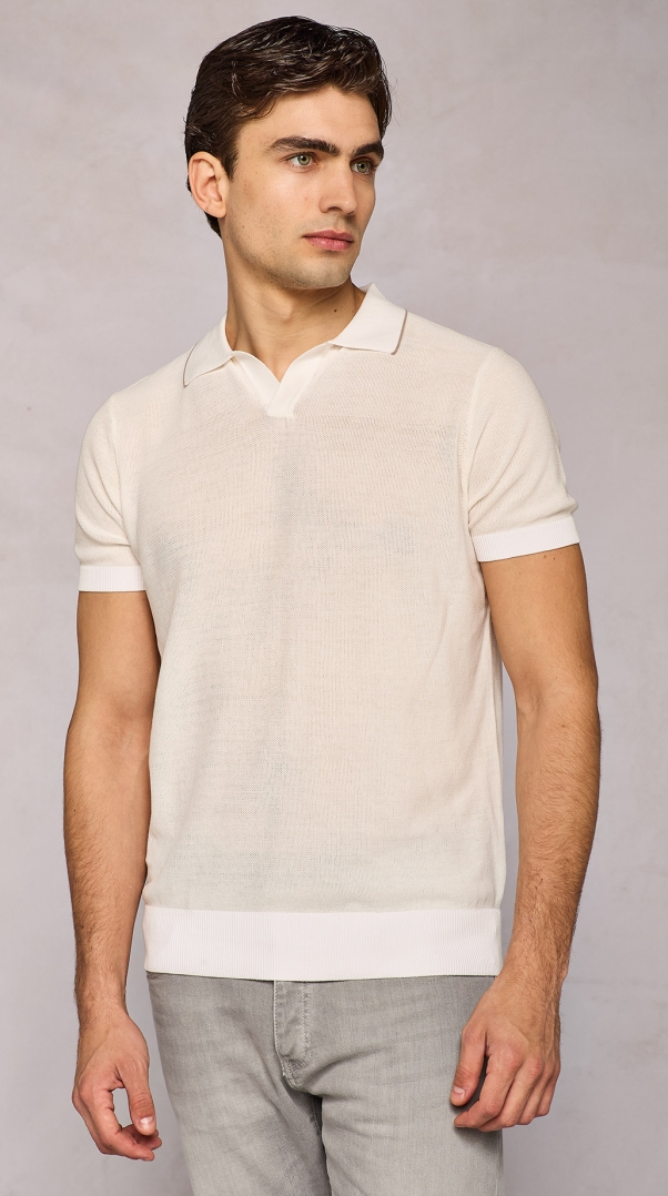 WHITE KNITTED PIQUET POLO