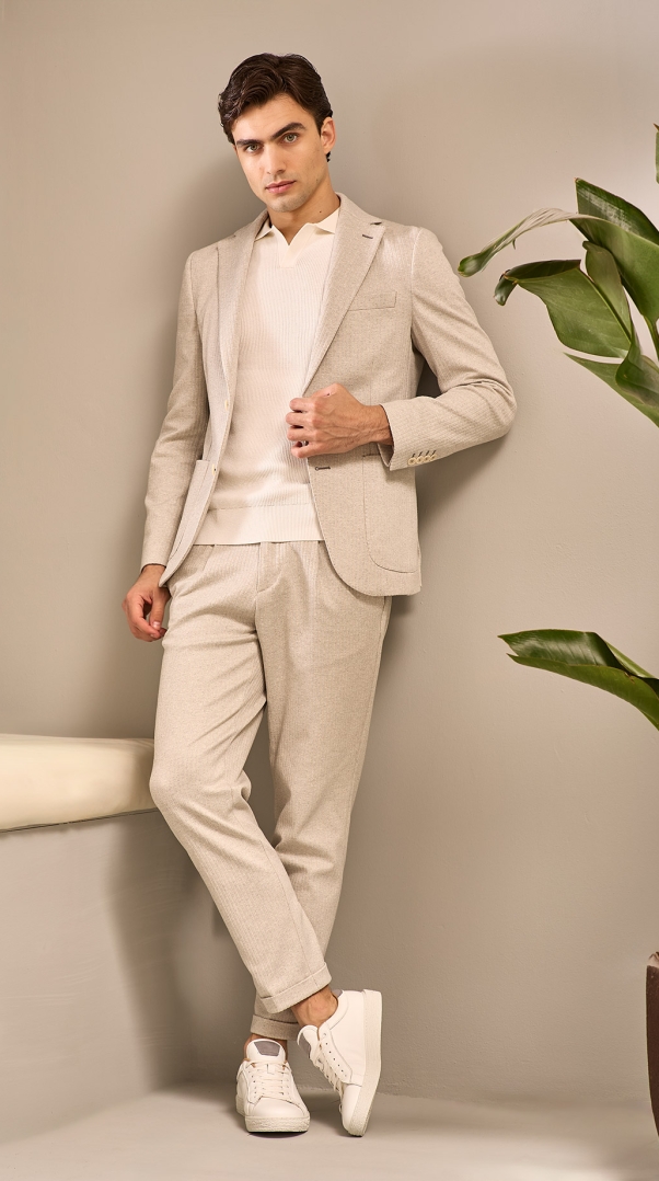LIGHT GREY PINSTRIPED JERSEY LACE-UP WIDE FIT TROUSER