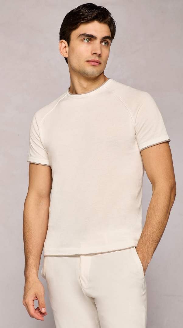 WHITE ROLL-END KNITTED T-SHIRT
