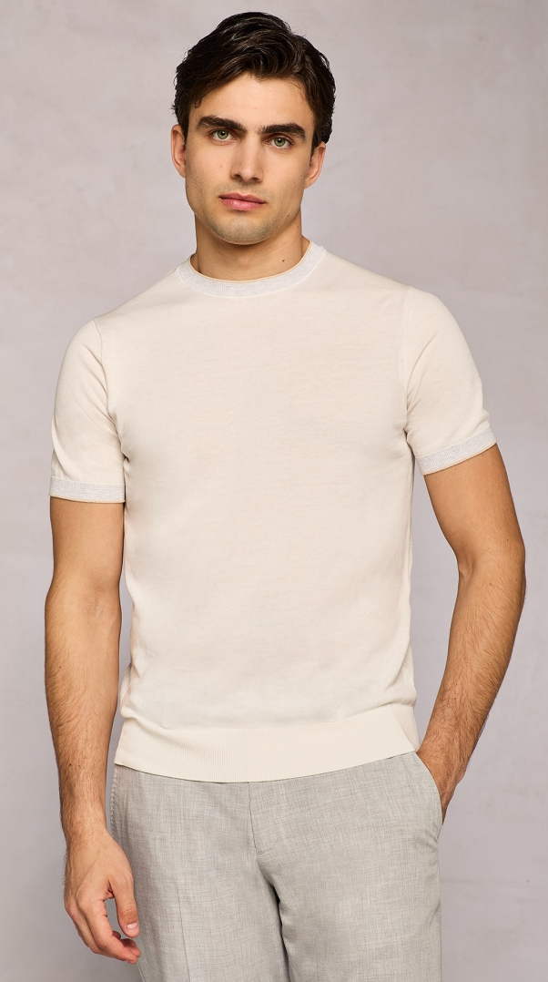 WHITE KNITTED T-SHIRT WITH CONTRAST