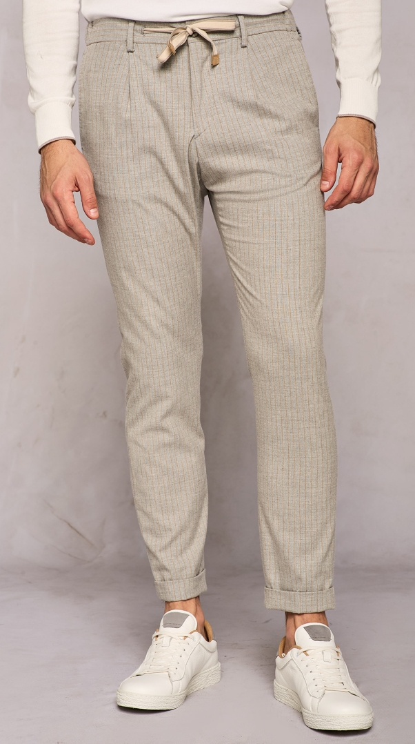 GREY PINSTRIPED LACE-UP TROUSER