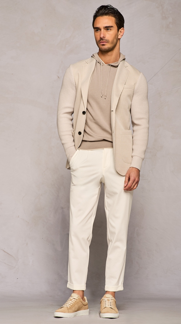 BEIGE PIQUET JACKET WITH KNITTED SLEEVES