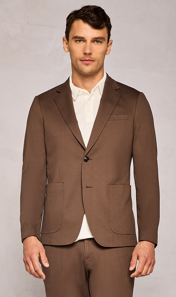 BROWN COTTON PIQUET SINGLE BREASTED JACKET