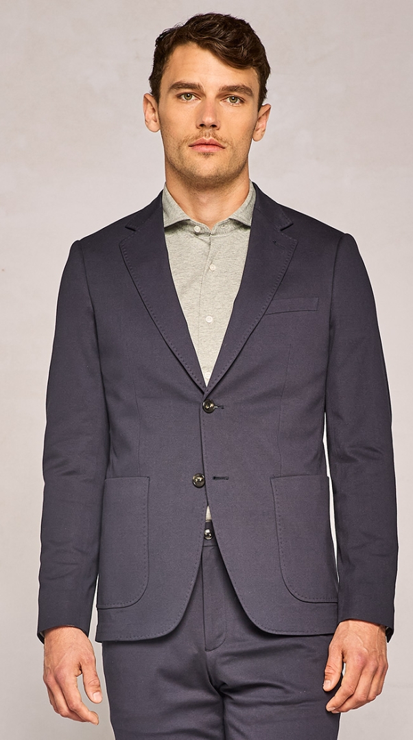 BLUE COTTON PIQUET SINGLE BREASTED JACKET