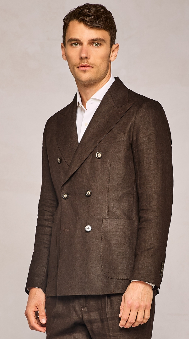BROWN PURE LINEN DOUBLE BREASTED JACKET