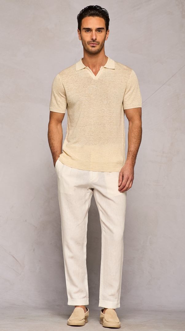 BEIGE LINEN KNITTED POLO