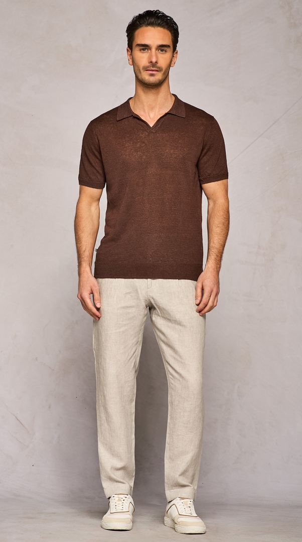 BROWN LINEN KNITTED POLO