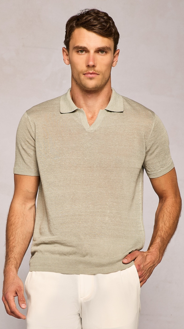 GREEN LINEN KNITTED POLO