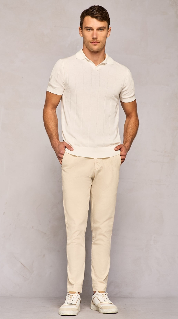 WHITE COTTON TROUSERS WITH STRAPS