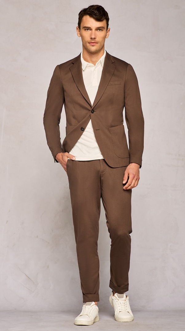 BROWN WIDE FIT JERSEY PIQUET LACE-UP TROUSERS