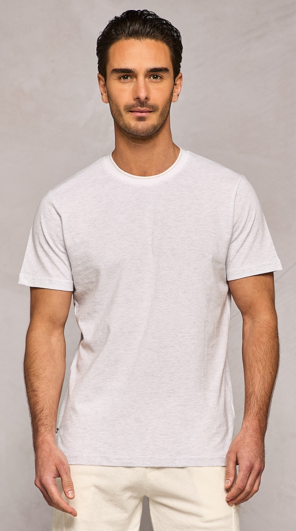 LIGHT GREY T-SHIRT WITH CONTRAST COLOR NECK